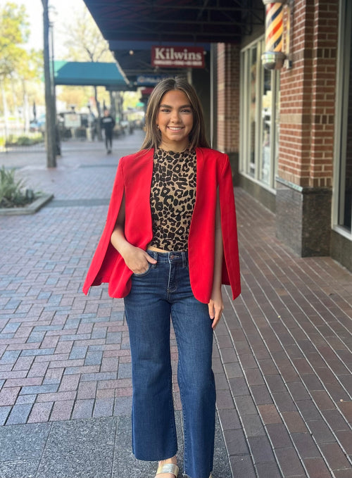 Solid Red Cape Blazer