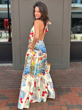 Printed Italy Maxi Halter Dress