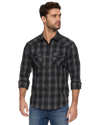 Black and Gray Plaid Button Down Long Sleeve Shirt