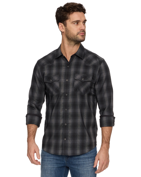 Black and Gray Plaid Button Down Long Sleeve Shirt
