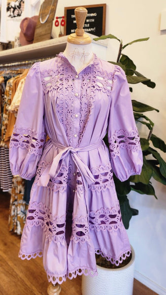 Lavender Pearl Button Up Mini Dress