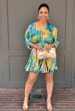 Aqua Green Sleeve Tie Waist Mini Dress