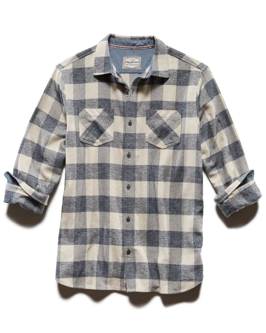 Blue and Cream Colored Two Pocket Button Down Flannel