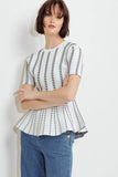 White stripe Detail Peplum Top