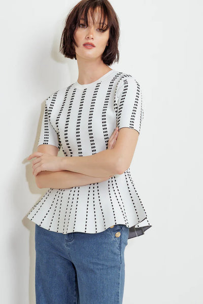 White stripe Detail Peplum Top