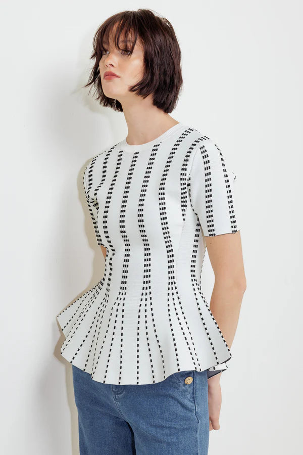 White stripe Detail Peplum Top
