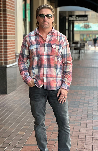 Salmon Colored Double Pocket Flannel Button Down