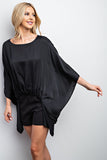 Black Colored Satin High Low Poncho Top