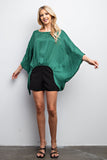 Green Colored Satin High Low Poncho Top