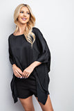 Black Colored Satin High Low Poncho Top