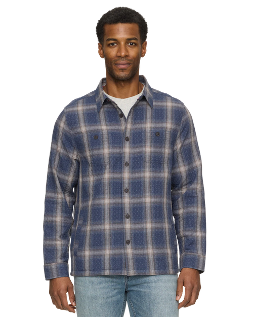 Navy Plaid Quilted Shirt Jacket