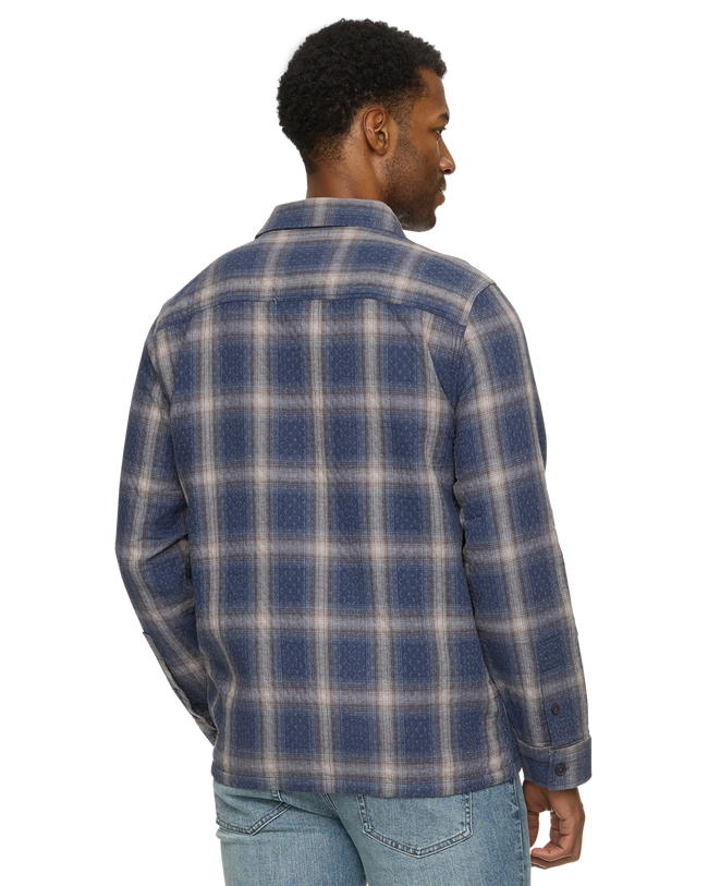 Navy Plaid Quilted Shirt Jacket