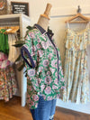 Green Floral Navy Contrast Button Up