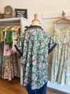 Green Floral Navy Contrast Button Up