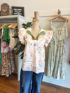 Floral Green and Orange Contrast Blouse