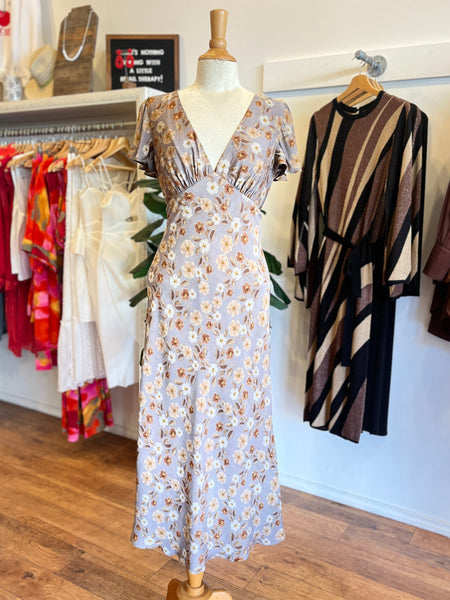 Taupe Floral Fitted Maxi Dress