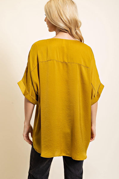 Mustard Colored V-Neck High Low Top