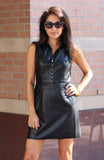 Black Colored Split Neck Faux Leather Dress