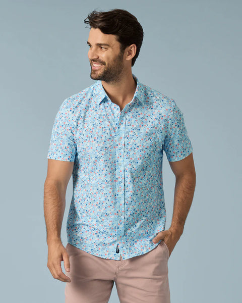 Blue Flower Detail Journey Stretch Shirt