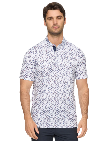 White Colored Dot Print Long Sleeve 4 Way Stretch Shirt