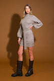 Tan Knit Sweater Dress with Belt Detail