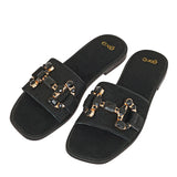 Black Jeweled Buckle Sandal