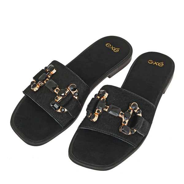 Black Jeweled Buckle Sandal