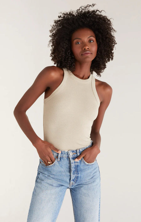 Taupe Colored Distressed Mineral Washed Tank Top