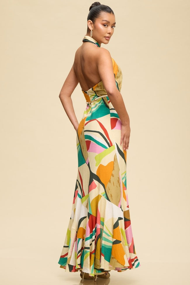 Multi Color Halter Maxi Dress