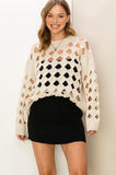 Beige Colored Open Stitch Long Sleeve Sweater