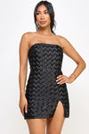 Black Square Print Tube Mini Dress