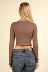 Mocha Fitted Cropped Henley Top