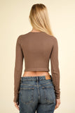 Mocha Fitted Cropped Henley Top