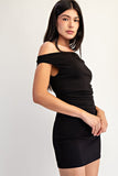 Black Off The Shoulder Ruched Mini Dress