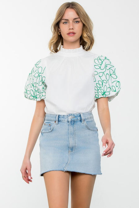 Mustard Colored Floral Round Neck Blouse