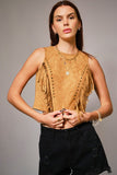 Camel Faux Suede Fringe Top