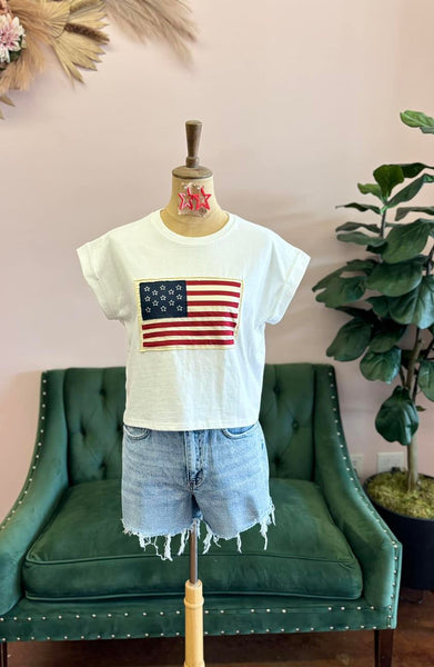 American Flag Cropped Graphic Tee