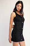 Black and Gold Knit Square Neck Dress