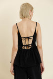 Black Bow Trim Peplum Top