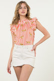 Coral Striped Cheetah Detail Blouse