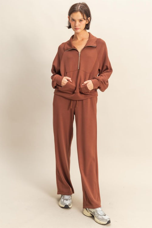 Double Knit Half Zip High Neck Collar Sweatshirt