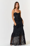 Black Bustier Lace Tiered Ruffled Maxi Dress