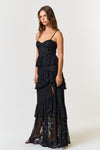 Black Bustier Lace Tiered Ruffled Maxi Dress