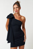 Black One Shoulder Dress with Oversized Bow Detail