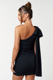 Black One Shoulder Dress with Oversized Bow Detail