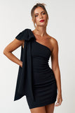 Black One Shoulder Dress with Oversized Bow Detail