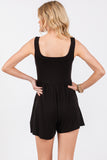 Black Double Layer Shirring Detail Romper