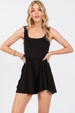 Black Double Layer Shirring Detail Romper