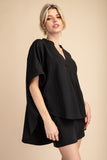 Black Oversized V-Neck High Low Blouse