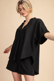 Black Oversized V-Neck High Low Blouse